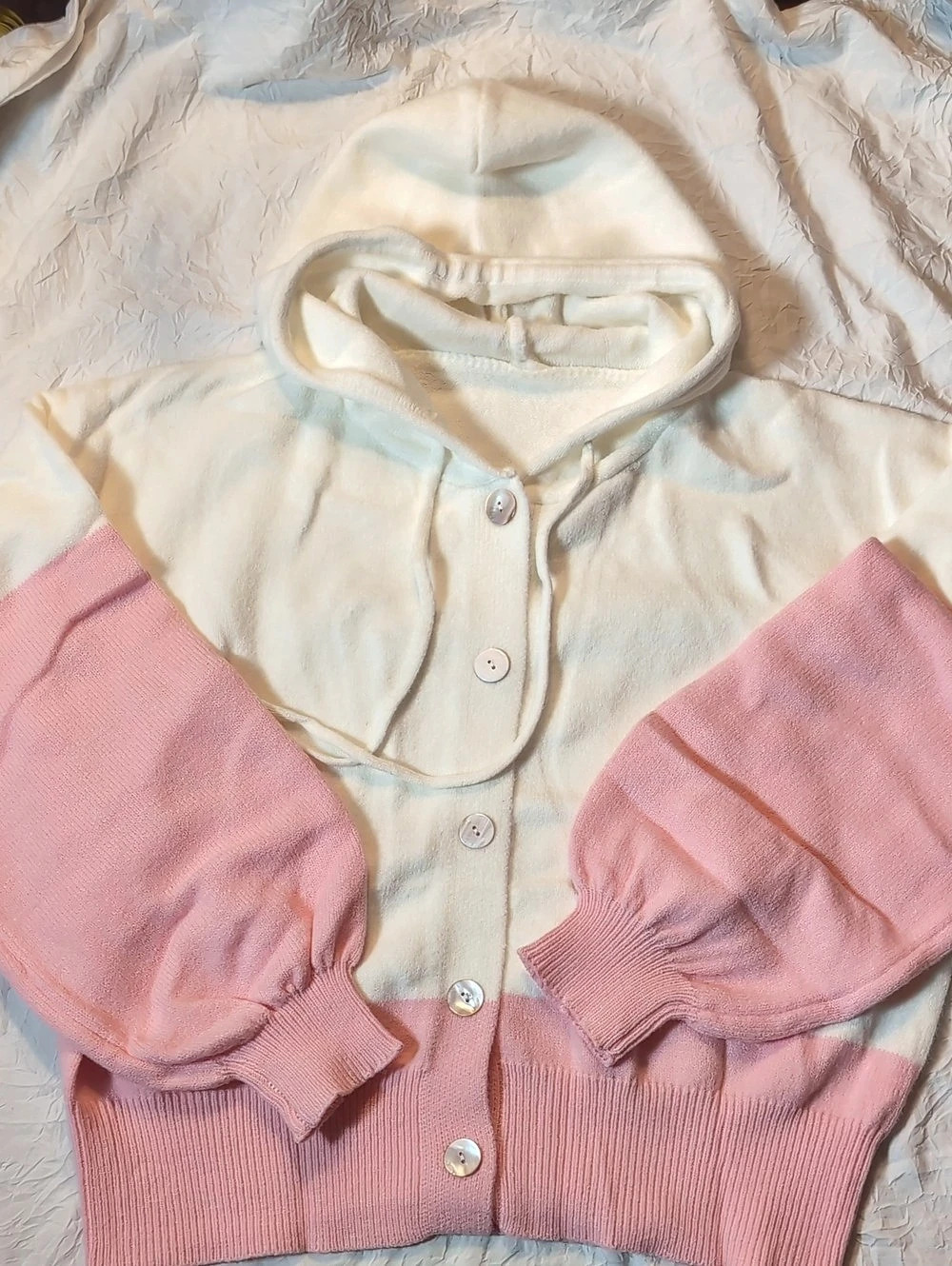 Color Block Hooded Cardigan in Pink & Cream XL NWT